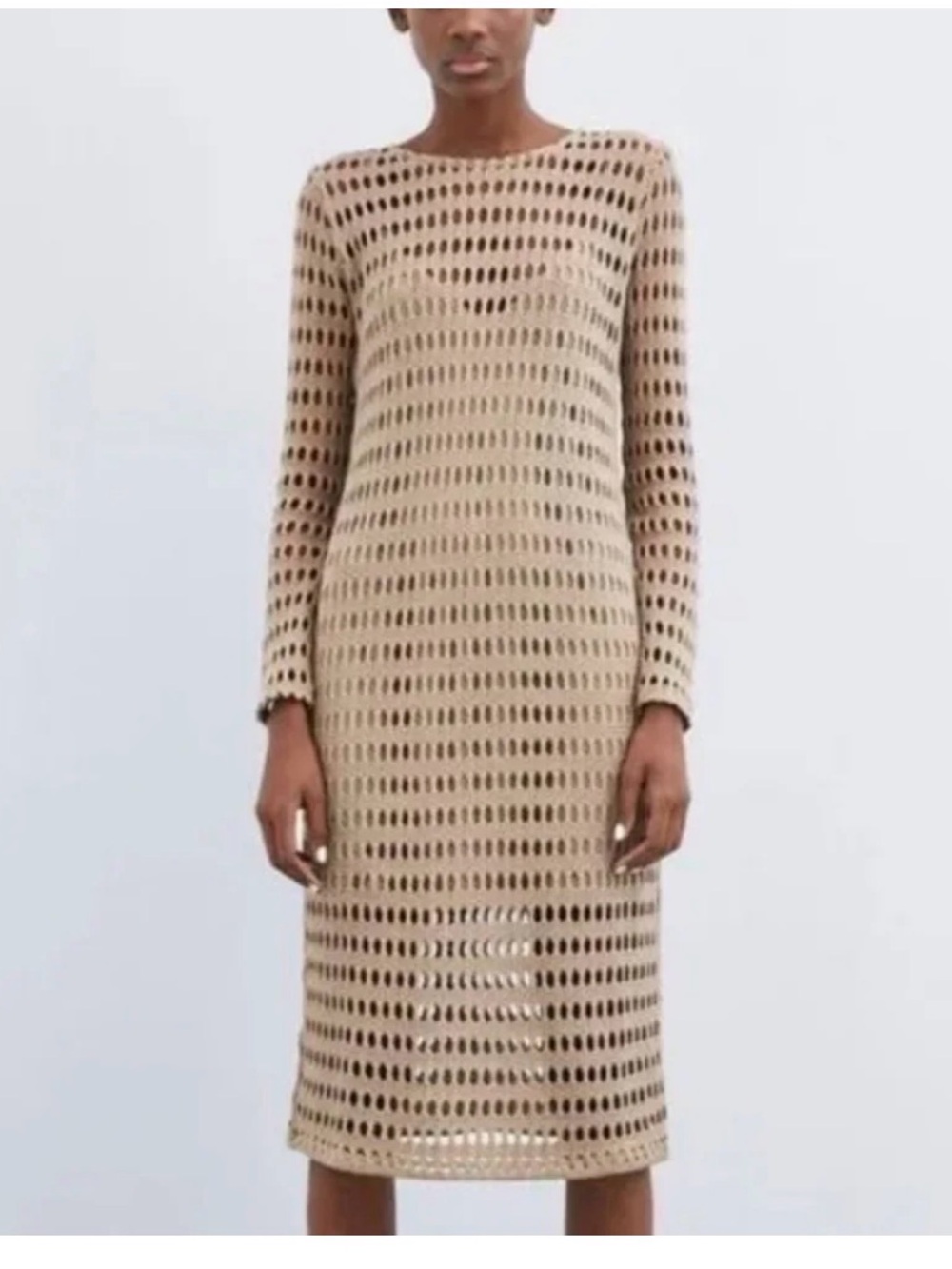 ZARA Knit Beige Crochet Midi Dress